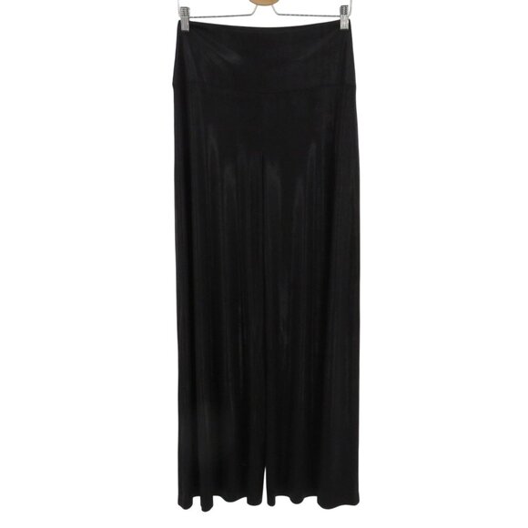 Norma Kamali Women Large Black Shimmer Elephant Wide Leg Pants Pull On Stretch